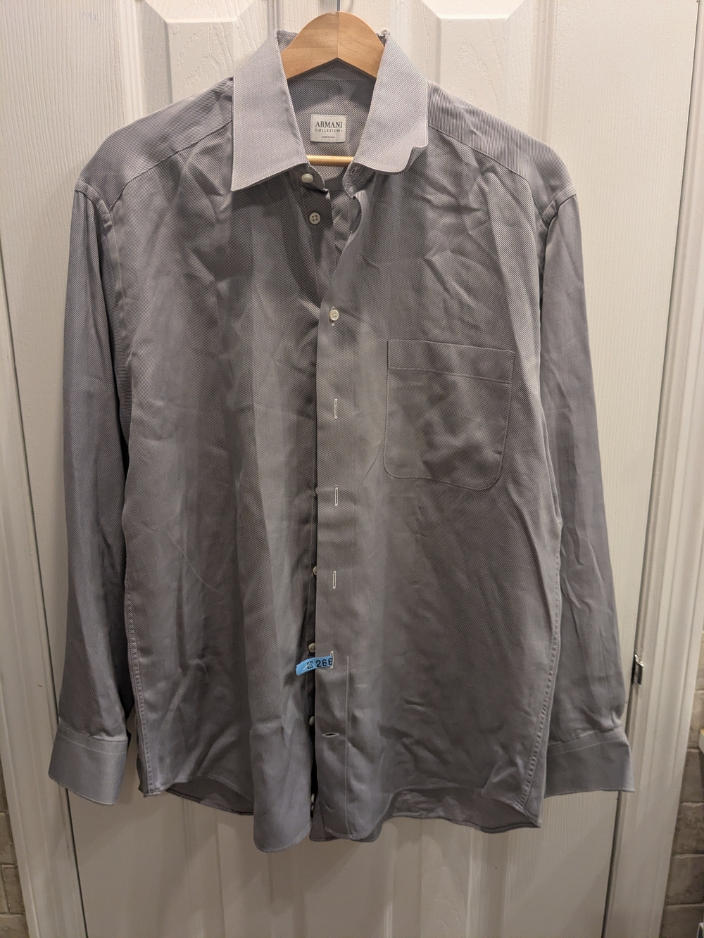 Armani Collezioni Men's Gray Long-Sleeve Dress Shirt